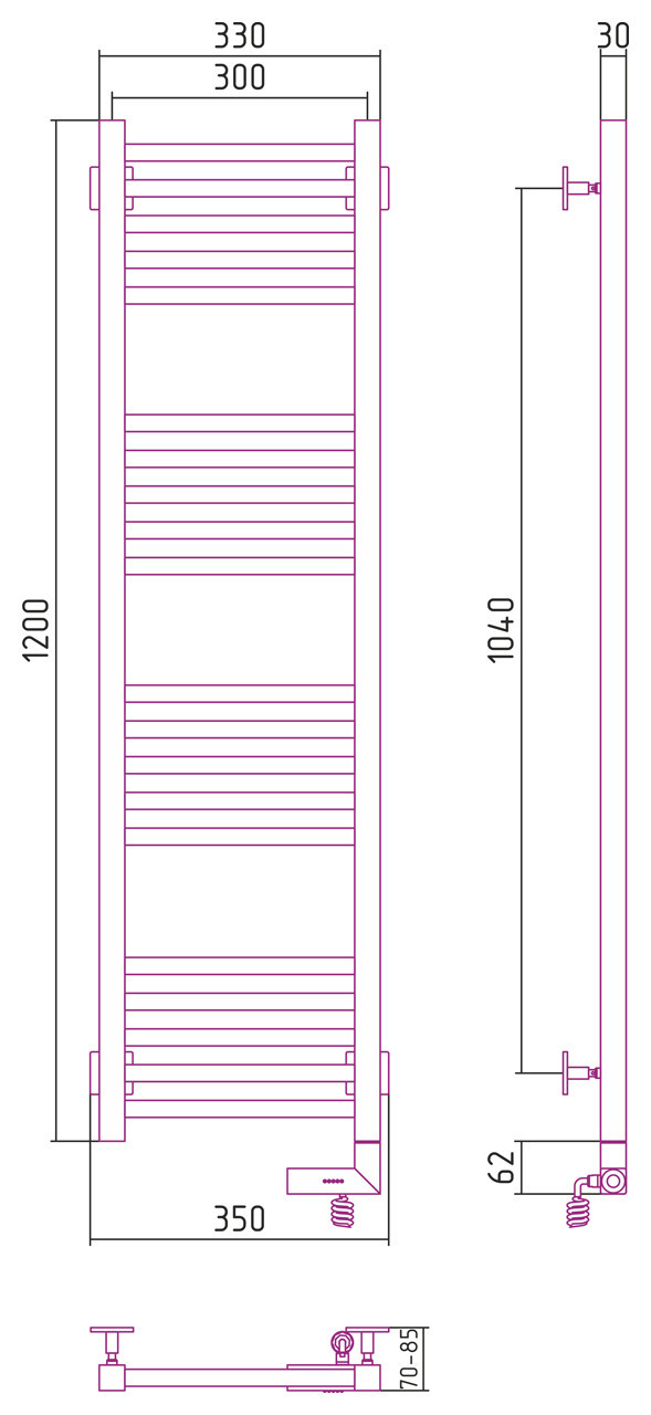 Полотенцесушитель электрический Сунержа Модус 2.0 1200x300 МЭМ правый Без покрытия