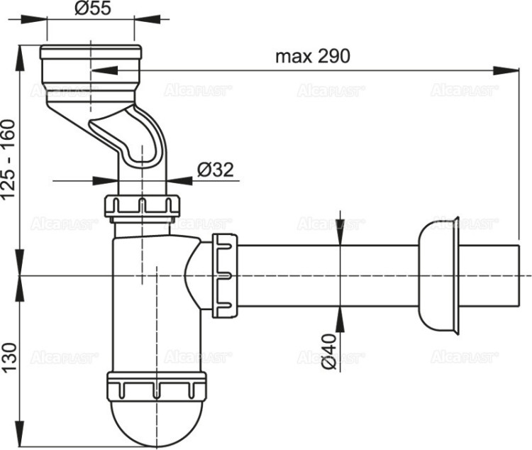 Cифон для писсуара с манжетой Alcadrain A45A