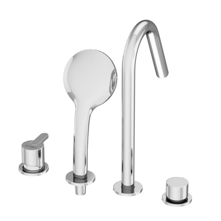 Смеситель на борт ванны с выдвижным душем и переключателем Cezares LEAF-BVDM4-SR