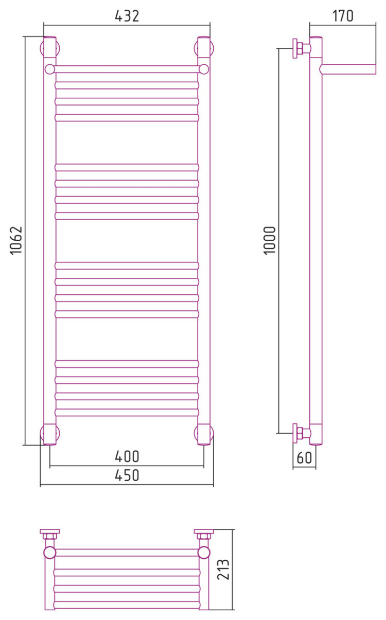 Полотенцесушитель водяной Сунержа Богема с полкой+ 1000х400 Матовое золото