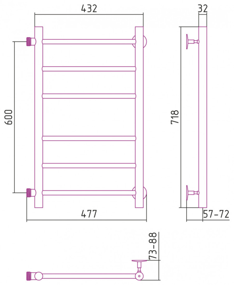 Полотенцесушитель водяной Стилье Версия-Б 600х400 (3+3) П 18 Чёрный