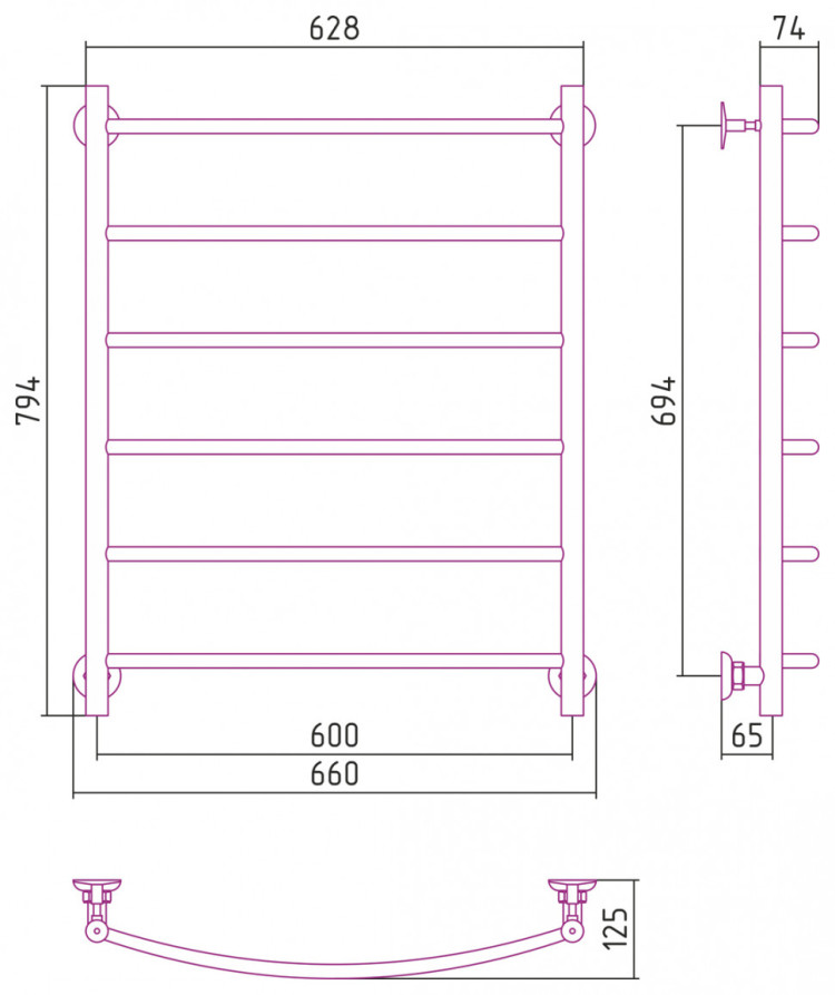 Полотенцесушитель водяной Стилье Версия-Н2 800х600 (6) Г 18 Белый