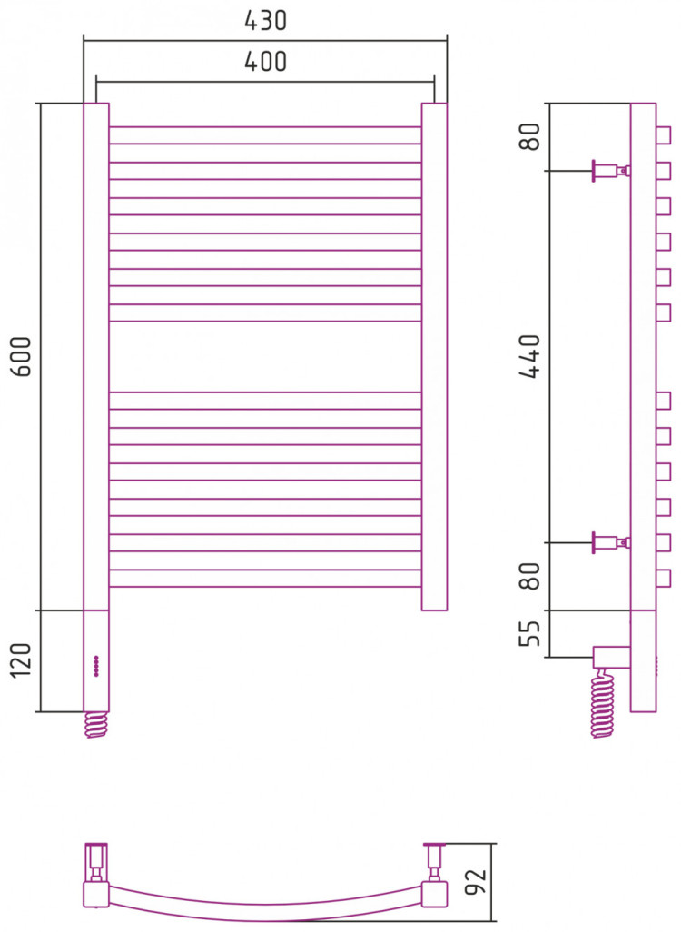 Полотенцесушитель электрический Сунержа Аркус 3.0 600х400 МЭМ левый Состаренная латунь