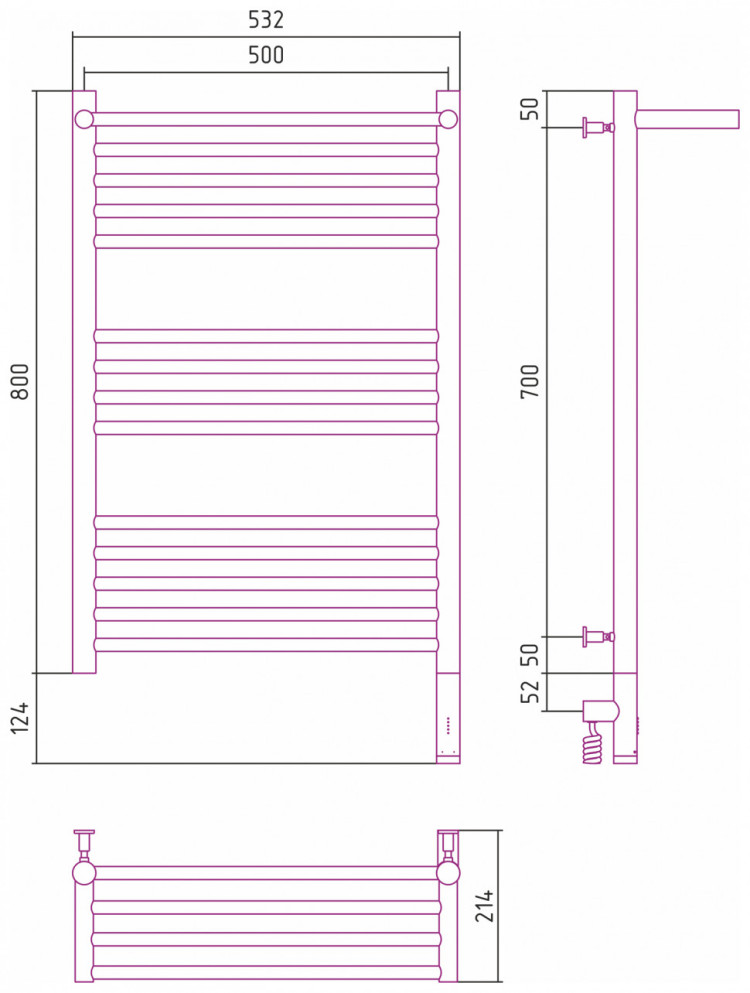 Полотенцесушитель электрический Сунержа Богема с полкой 3.0 800х500 / МЭМ правый Матовый белый