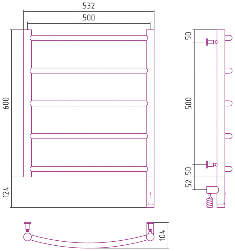 Полотенцесушитель электрический Сунержа Галант 3.0 600х500 МЭМ правый Сатин