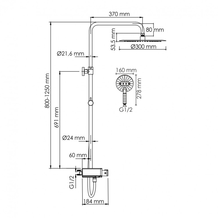 WasserKRAFT A113.116.059.CH Thermo Душевой комплект с термостатическим смесителем