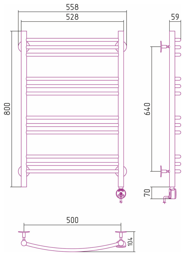Полотенцесушитель электрический Стилье Формат 10 ТП 800х500 (3+3+3+3) Г16 Без покрытия