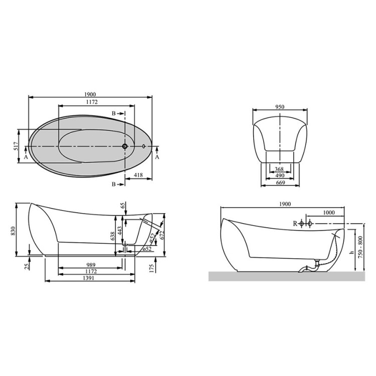 Квариловая ванна Villeroy&Boch Aveo New Generation 190x95