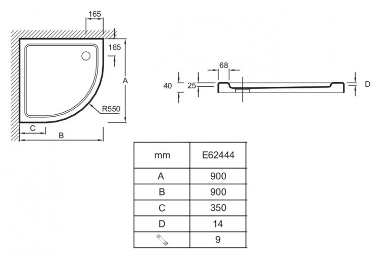Душевой поддон из искусственного камня Jacob Delafon Flight 90x90 радиальный