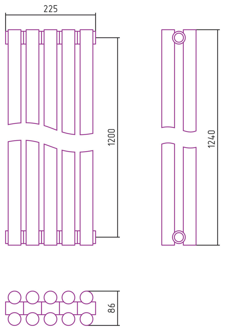 Отопительный радиатор Сунержа Эстет-11 1200х225 5 секций Сатин