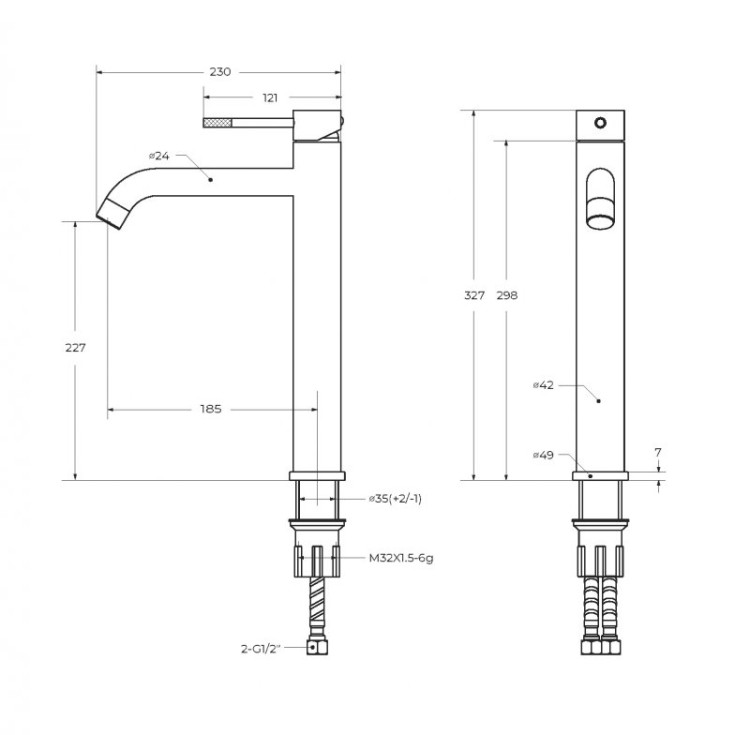 Смеситель для накладной раковины без донного клапана Cezares RELAX-LC1-01-W0