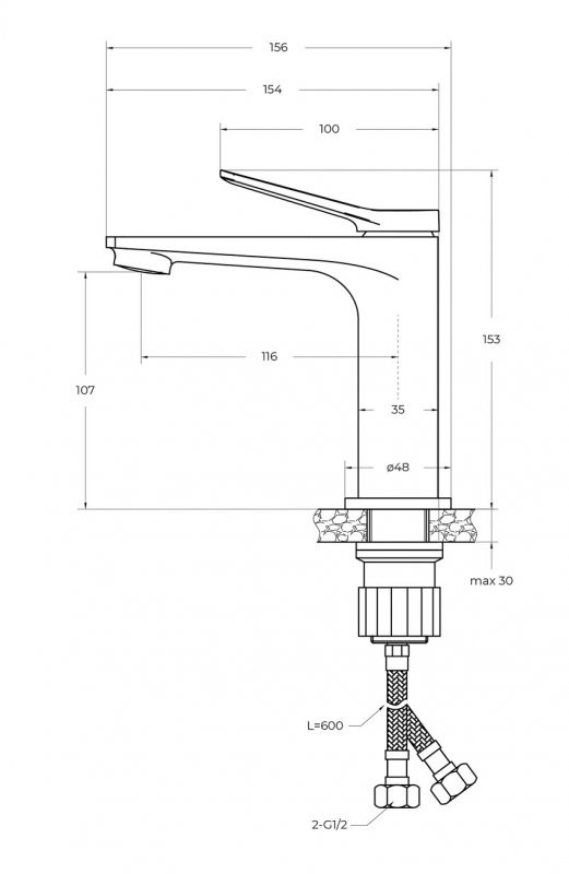 Смеситель для раковины без донного клапана Cezares UNIQUE-LVM-CRM-W0