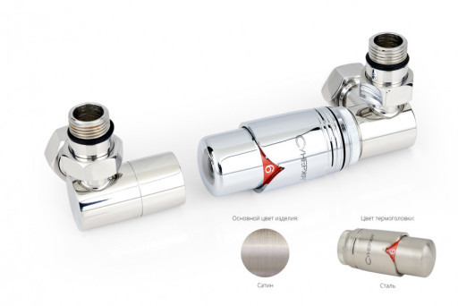 Автоматический терморегулятор Сунержа 3D правый G 1/2&quot; НР х G 3/4&quot; НГ (набор) Сатин