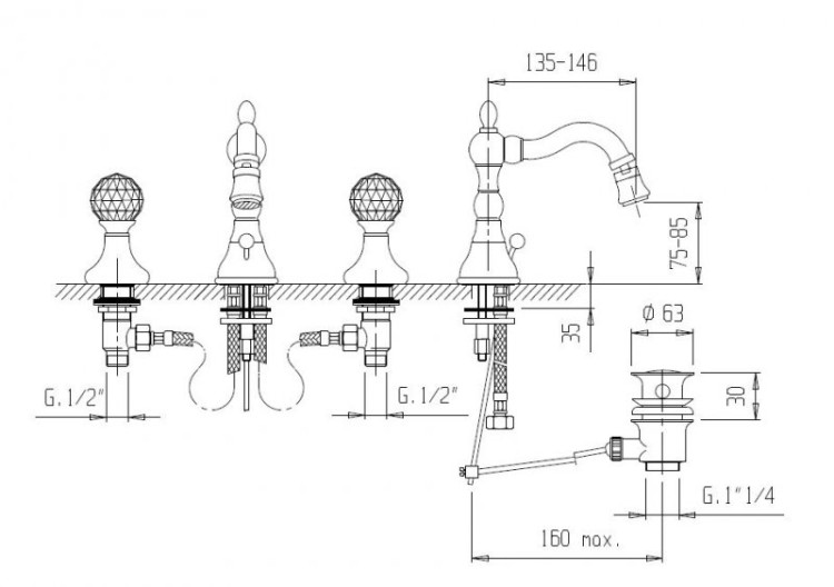 Смеситель для биде ATLANTIS-NOSTALGIA-BBS2 Cezares ATLANTIS-NOSTALGIA-BBS2-02
