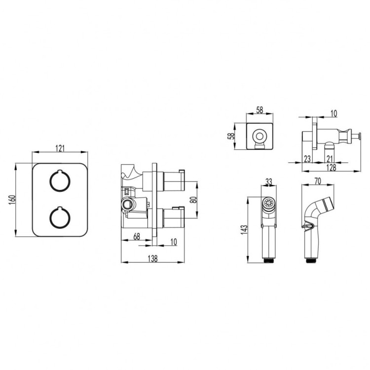 Смеситель Lemark Yeti LM7820C термостатический с гигиеническим душем, встраиваемый