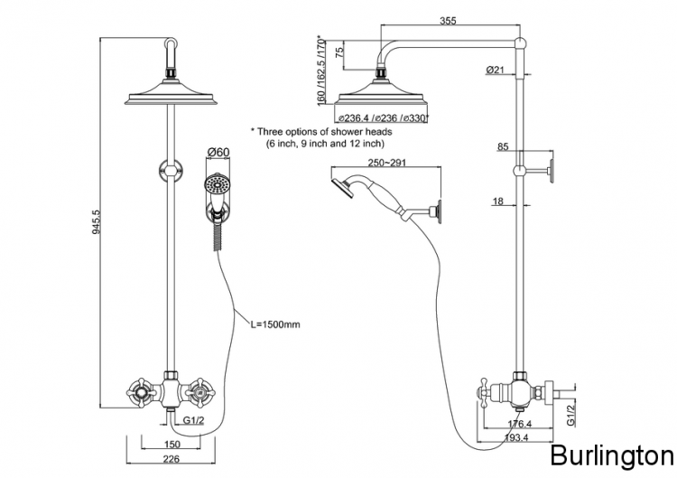 Душевая стойка c внешним термостатом, настенный BEF2S c душевой насадкой 9''