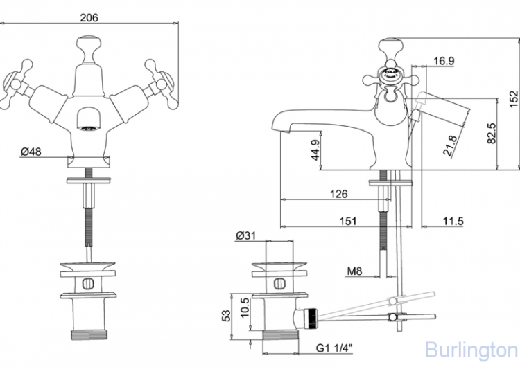 Смеситель для раковины на 1 отверстие с донным клапаном [CL4]