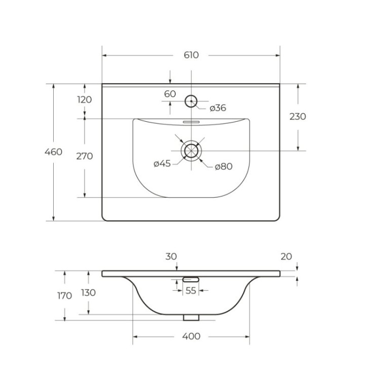 Керамическая раковина 610x460x170 BelBagno BB-8099-60