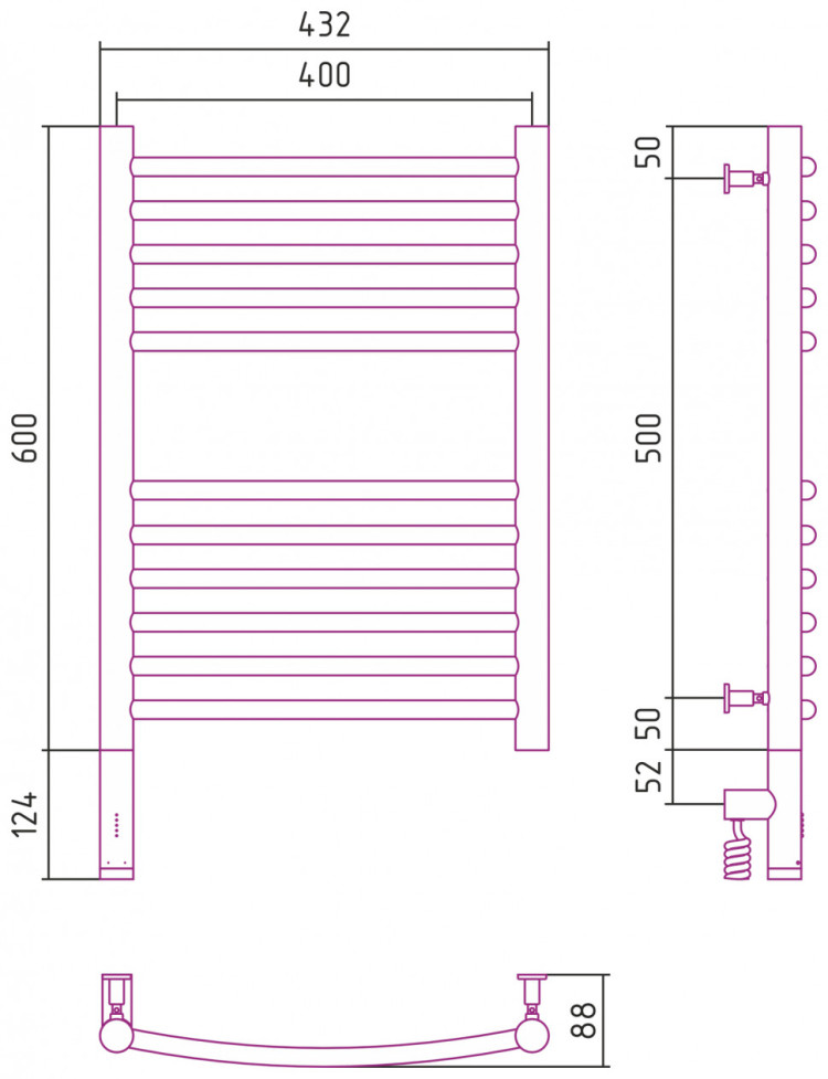 Полотенцесушитель электрический Сунержа Богема 3.0 выгнутая 600х400 МЭМ левый Белый