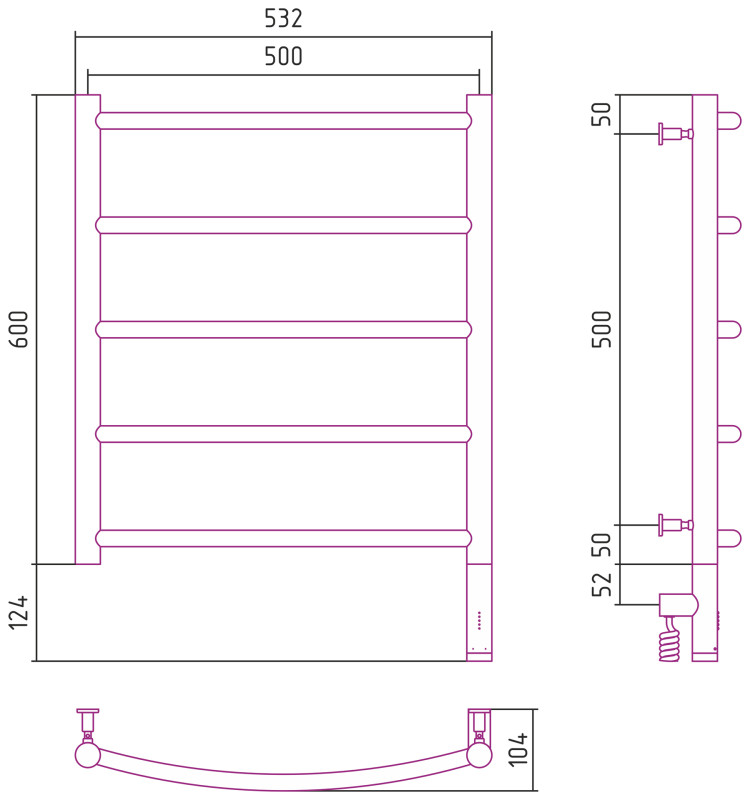 Полотенцесушитель электрический Сунержа Галант 3.0 600х500 МЭМ правый Состаренная бронза