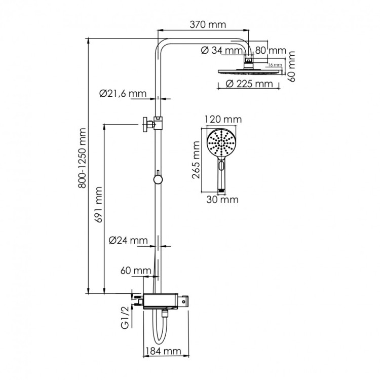 WasserKRAFT A113.067.127.CH Thermo Душевой комплект с термостатическим смесителем