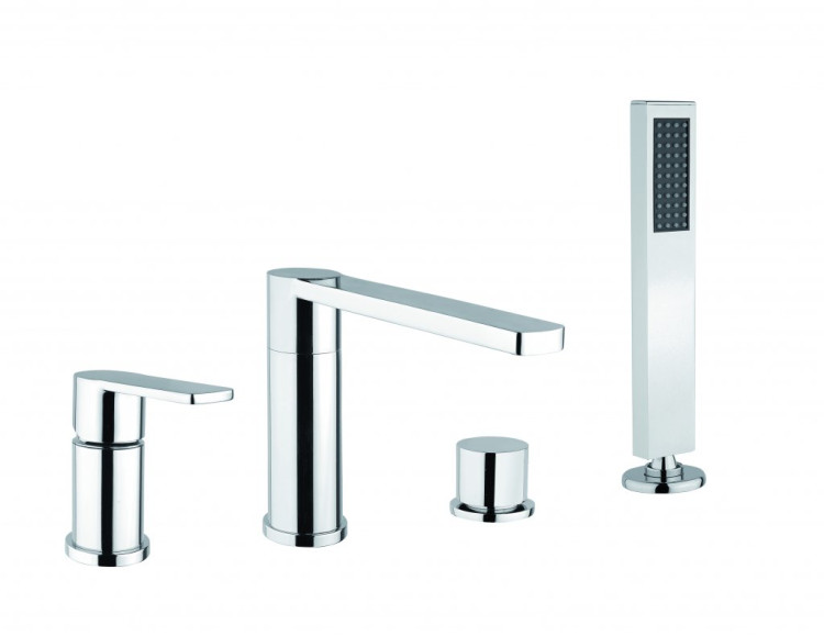 Смеситель на борт ванны однорычажный, с выдвижным душем и переключателем, на 4 отверстия. Высота излива 148 мм Cezares GLAM-BVDM4-BIO