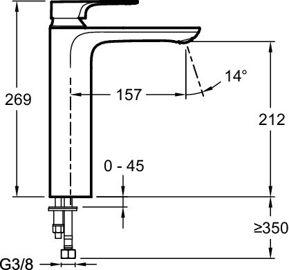 Высокий однорычажный смеситель для раковины без донного клапана Jacob Delafon ALEO+ E72336-CP
