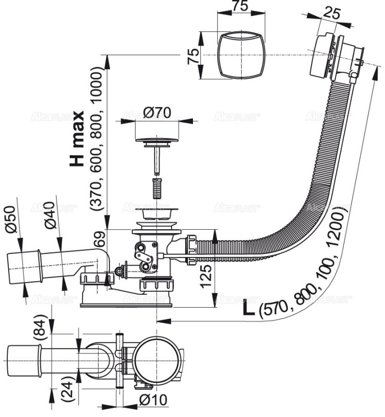 Сифон для гидромассажных ванн, хром Alcadrain A566-112122