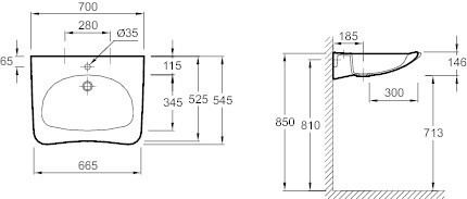 Подвесная раковина 70 х 54,5 см Jacob Delafon HANDILAVE1980-00