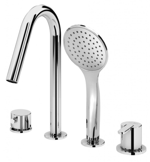 Смеситель на борт ванны с выдвижным душем и переключателем Cezares LEAF-BVDM4-MM