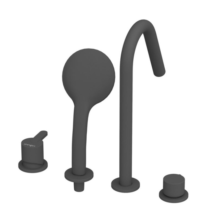 Смеситель на борт ванны с выдвижным душем и переключателем Cezares LEAF-BVDM4-MM