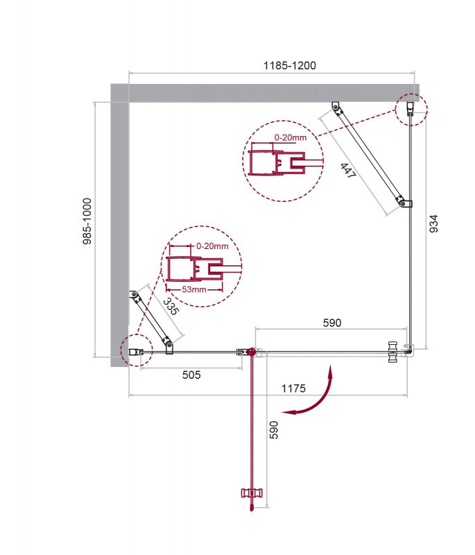 Душевой уголок BELBAGNO ETNA-AH-12 BelBagno ETNA-AH-12-80/90-C-Cr