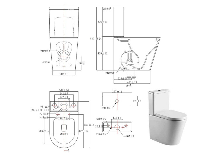 Унитаз-компакт напольный безободковый с бачком Aquatek ОБЕРОН AQ1273S-00 591*362*820 мм, горизонтальный выпуск, тонкое сиденье с механизмом плавного закрывания, крепеж