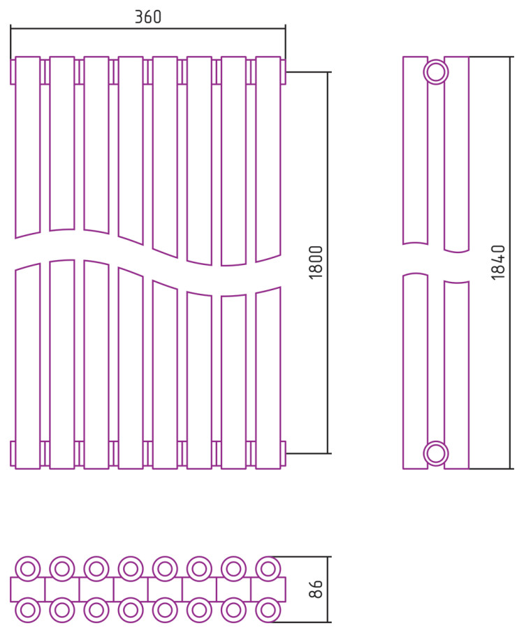 Отопительный радиатор Сунержа Эстет-00 1800х360 8 секций Матовый белый