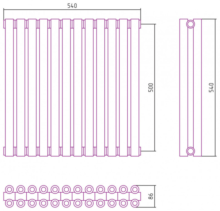 Отопительный радиатор Сунержа Эстет-00 500х540 12 секций Без покрытия