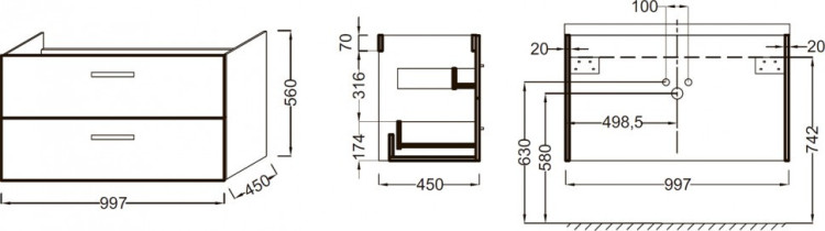 Тумба под раковину Jacob Delafon Ola 100 подвесная