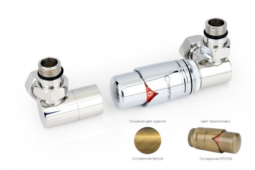 Автоматический терморегулятор Сунержа 3D правый G 1/2&quot; НР х G 3/4&quot; НГ (набор) Состаренная бронза