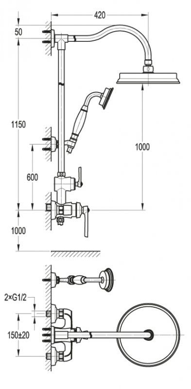 Душевая стойка со смесителем для верхнего и ручного душа Cezares LIBERTY-F-CD-01