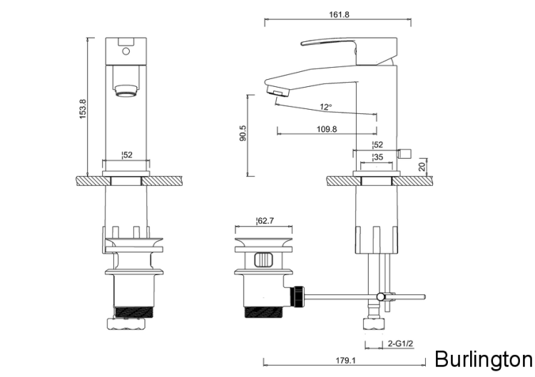Смеситель для раковины на 1 отверстие с донным клапаном [CTA11]