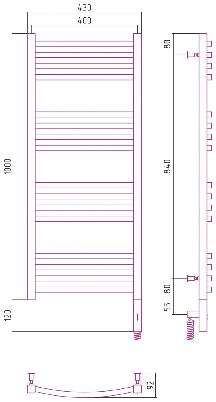 Полотенцесушитель электрический Сунержа Аркус 3.0 1000х400 МЭМ правый Шампань