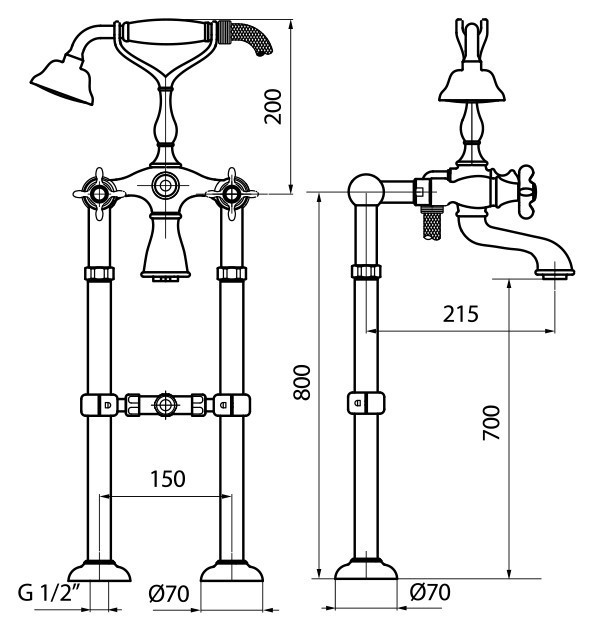 Смеситель для ванны Webert Ottocento OT720801