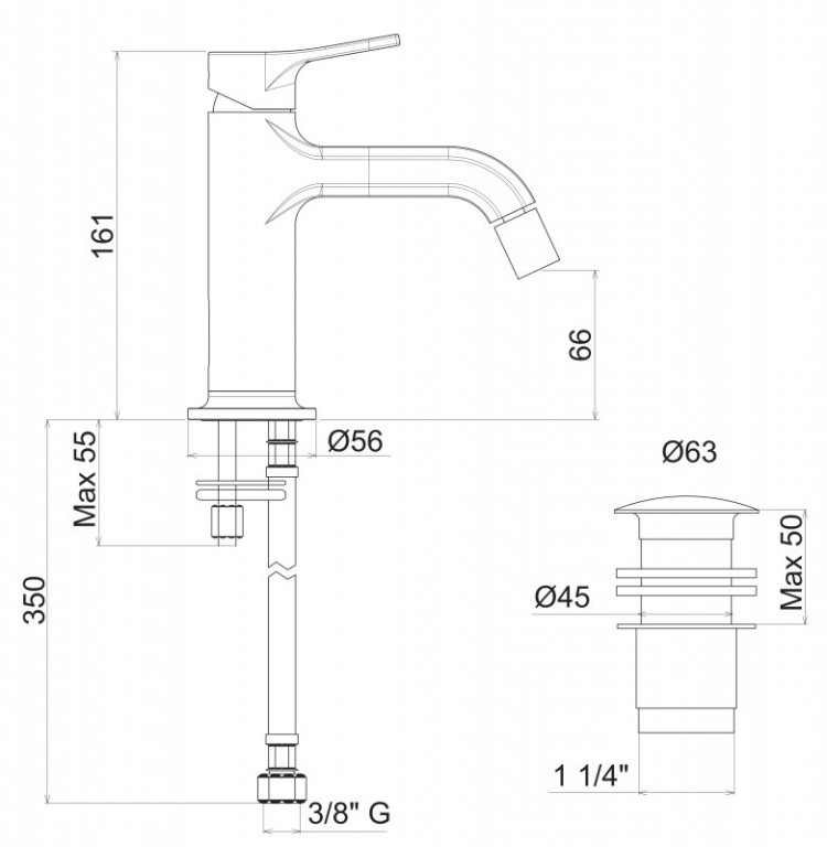 Смеситель для биде однорычажный Cezares FUSION-BSM1-CNE
