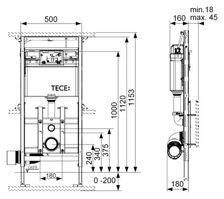 Инсталляция Tece Lux 200 9600200 для подвесного унитаза