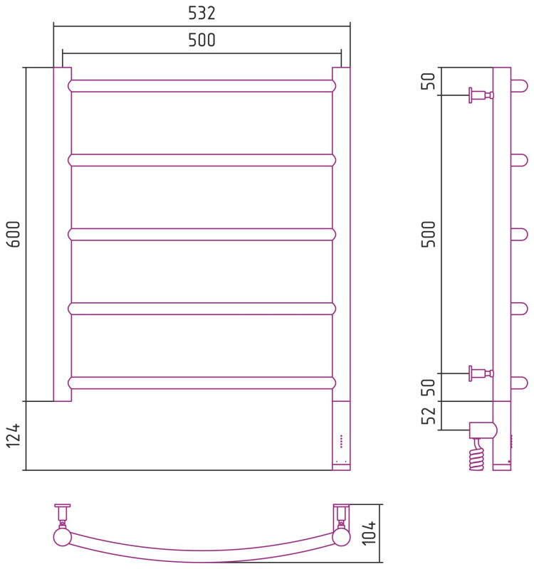 Полотенцесушитель электрический Сунержа Галант 3.0 600х500 МЭМ правый Состаренная латунь