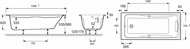 Ванна 160 х 75 см Jacob Delafon ODEON UP E6057RU-00