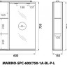 Шкаф зеркальный подвесной с одной распашной дверцей с доводчиками, с подсветкой, правосторонний BelBagno MARINO-SPC-600/750-1A-BL-P-R