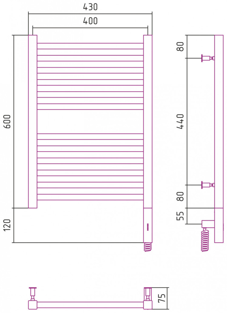 Полотенцесушитель электрический Сунержа Модус 3.0 600х400 МЭМ правый Состаренная латунь