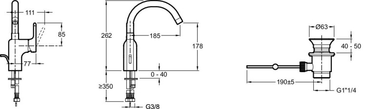 Однорычажный смеситель для раковины, донный клапан Jacob Delafon SINGULIER E10862-CP