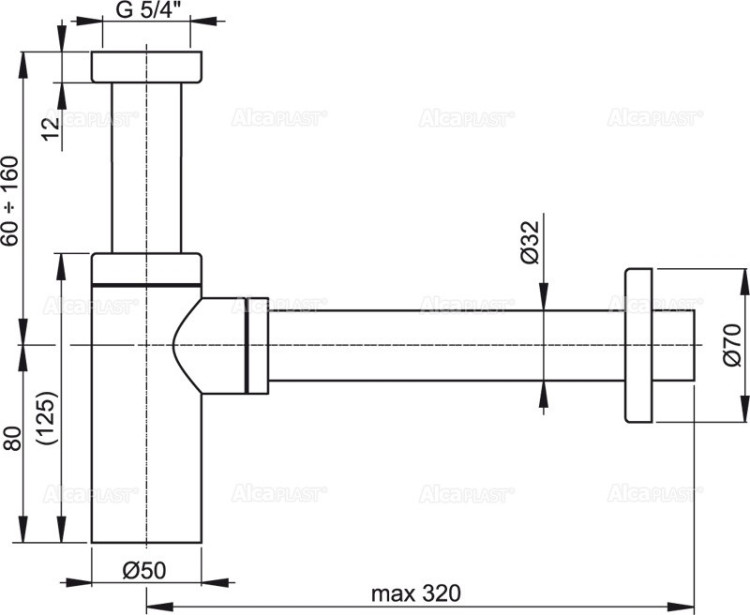 Сифон для умывальника DN32 DESIGN цельнометаллический, круглый Alcadrain A400