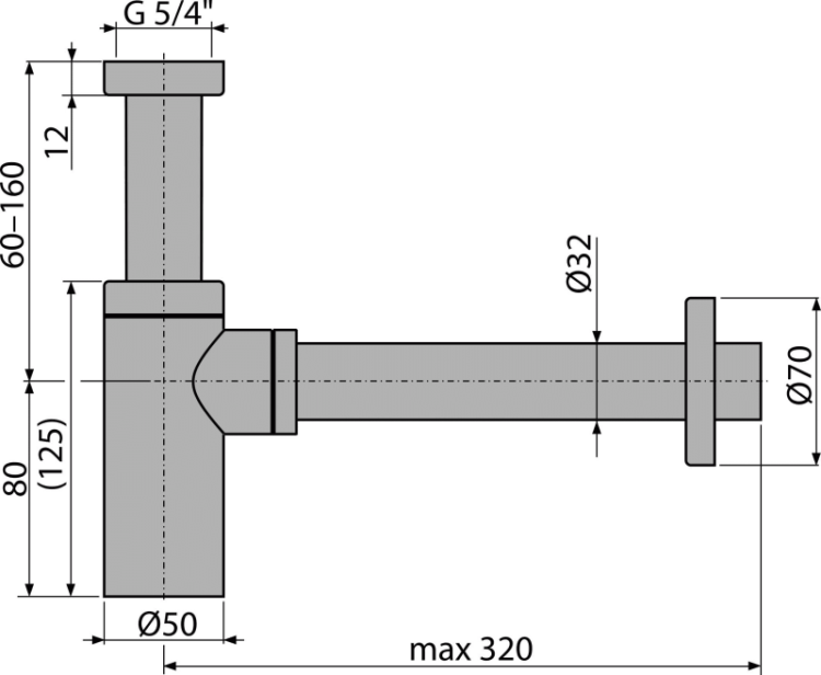 Сифон для умывальника DN32 DESIGN цельнометаллический, круглый Alcadrain A400